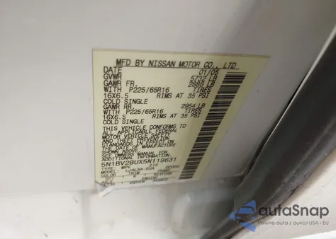 2005 Nissan Quest 3.5 z USA, uszkodzony, nr VIN 5N1BV28UX5N119631